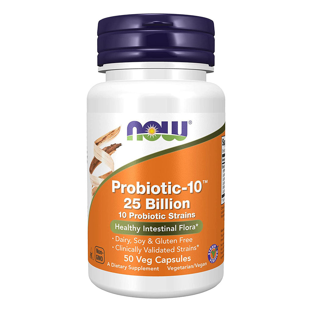 Now Probiotic-10 25 Billion CFU Capsules With 10 Probiotic Strains For Healthy Intestinal Flora, Pack of 50's - Easy Pharmacy LLC