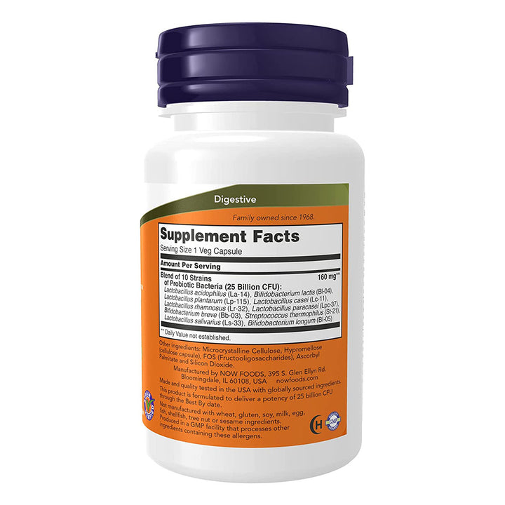 Now Probiotic-10 25 Billion CFU Capsules With 10 Probiotic Strains For Healthy Intestinal Flora, Pack of 50's - Easy Pharmacy LLC