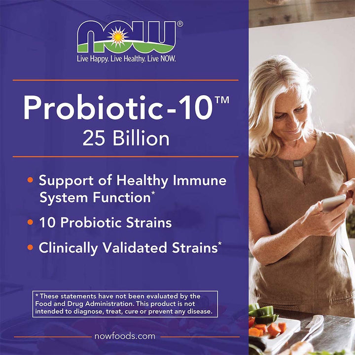 Now Probiotic-10 25 Billion CFU Capsules With 10 Probiotic Strains For Healthy Intestinal Flora, Pack of 50's - Easy Pharmacy LLC