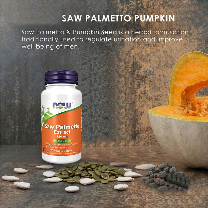 Now Saw Palmetto Extract 320mg Softgels For Men's Health & Healthy Prostate Function, Pack of 90's - Easy Pharmacy LLC