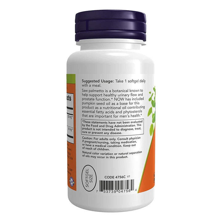 Now Saw Palmetto Extract 320mg Softgels For Men's Health & Healthy Prostate Function, Pack of 90's - Easy Pharmacy LLC