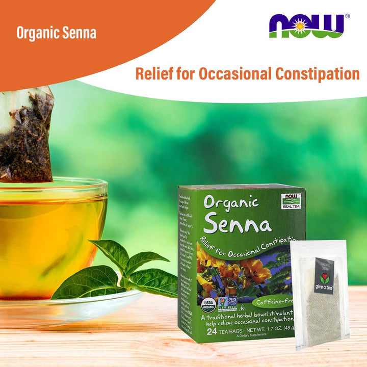 Now Organic Senna Tea Bags For Constipation Relief, Pack of 24's - Easy Pharmacy LLC