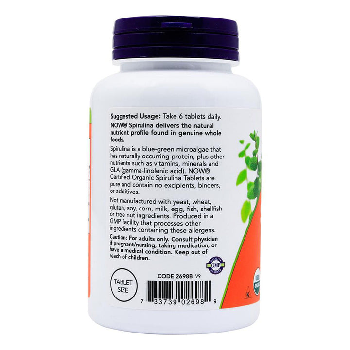Now Organic Spirulina 500mg Antioxidant Tablets For Overall Health & Wellness, Pack of 200's - Easy Pharmacy LLC