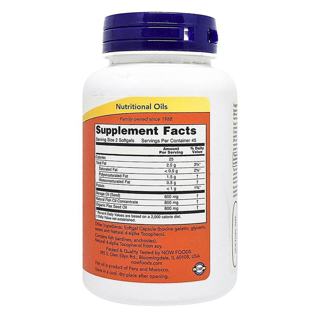 Now Super Omega 3 6 9 Flaxseed Oil, Borage Seed Oil, Fish Oil Supplement Softgels, Pack of 90's - Easy Pharmacy LLC