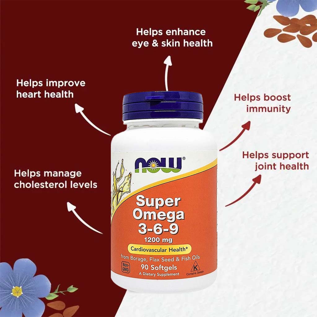 Now Super Omega 3 6 9 Flaxseed Oil, Borage Seed Oil, Fish Oil Supplement Softgels, Pack of 90's - Easy Pharmacy LLC