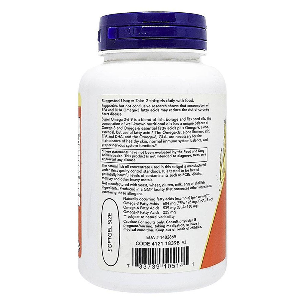 Now Super Omega 3 6 9 Flaxseed Oil, Borage Seed Oil, Fish Oil Supplement Softgels, Pack of 90's - Easy Pharmacy LLC