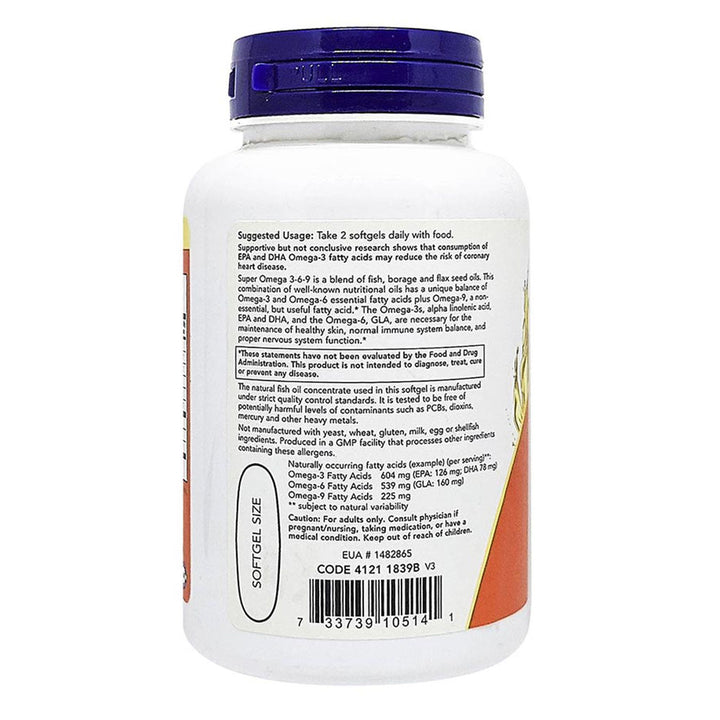 Now Super Omega 3 6 9 Flaxseed Oil, Borage Seed Oil, Fish Oil Supplement Softgels, Pack of 90's - Easy Pharmacy LLC