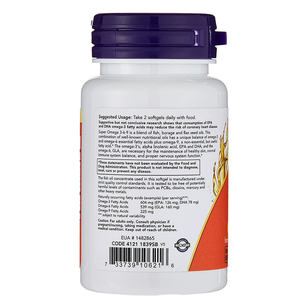 Now Super Omega 3 6 9 Flaxseed Oil, Borage Seed Oil, Fish Oil Supplement Softgels, Pack of 30's - Easy Pharmacy LLC