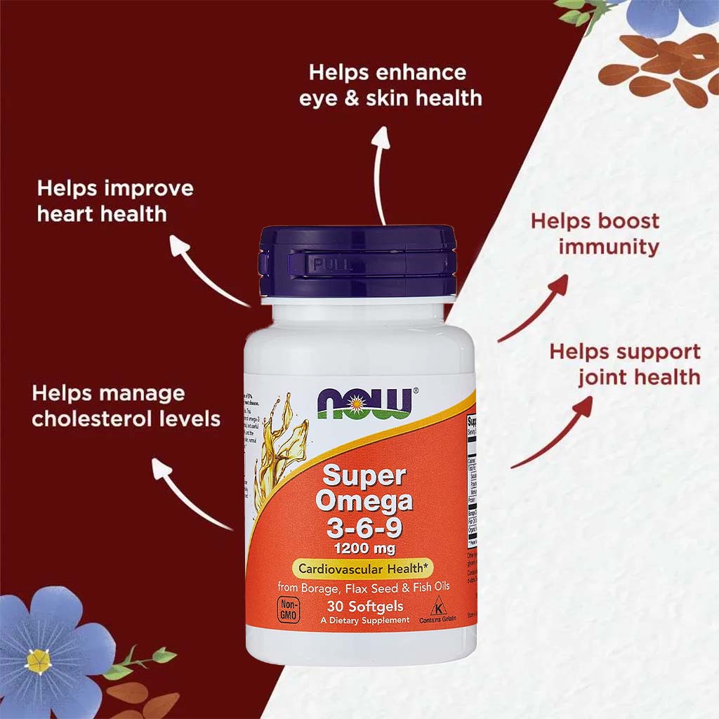 Now Super Omega 3 6 9 Flaxseed Oil, Borage Seed Oil, Fish Oil Supplement Softgels, Pack of 30's - Easy Pharmacy LLC