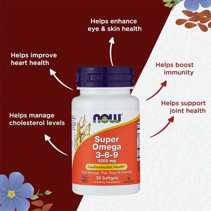 Now Super Omega 3 6 9 Flaxseed Oil, Borage Seed Oil, Fish Oil Supplement Softgels, Pack of 30's - Easy Pharmacy LLC