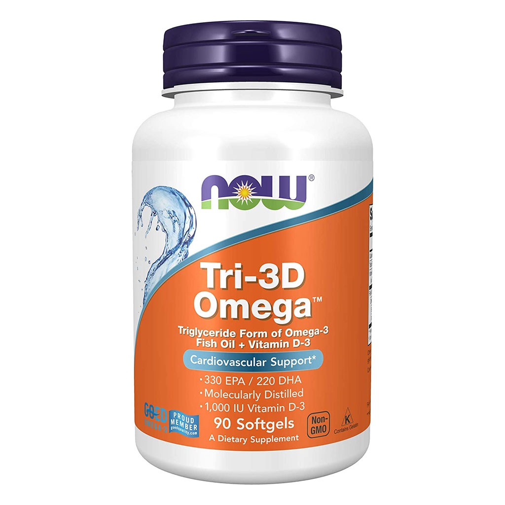 Now Tri-3D Omega 3 1000mg + 1000IU Vitamin D3 Fish Oil Supplement Softgels, Pack of 90's - Easy Pharmacy LLC