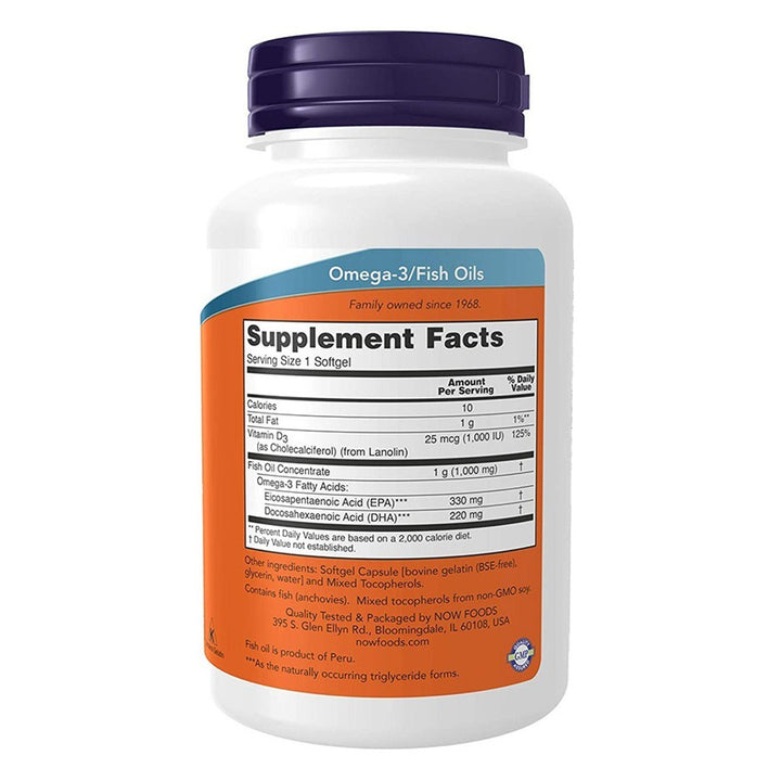 Now Tri-3D Omega 3 1000mg + 1000IU Vitamin D3 Fish Oil Supplement Softgels, Pack of 90's - Easy Pharmacy LLC