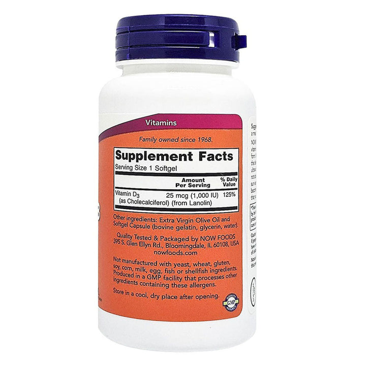 Now High Potency Vitamin D3 1000IU Softgels For Strong Bones & Immune Support, Pack of 180's - Easy Pharmacy LLC