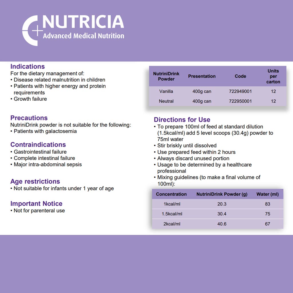 Nutricia NutriniDrink Children's Milk Special Formula For 12+ Months Vanilla Flavour 400g - Easy Pharmacy LLC