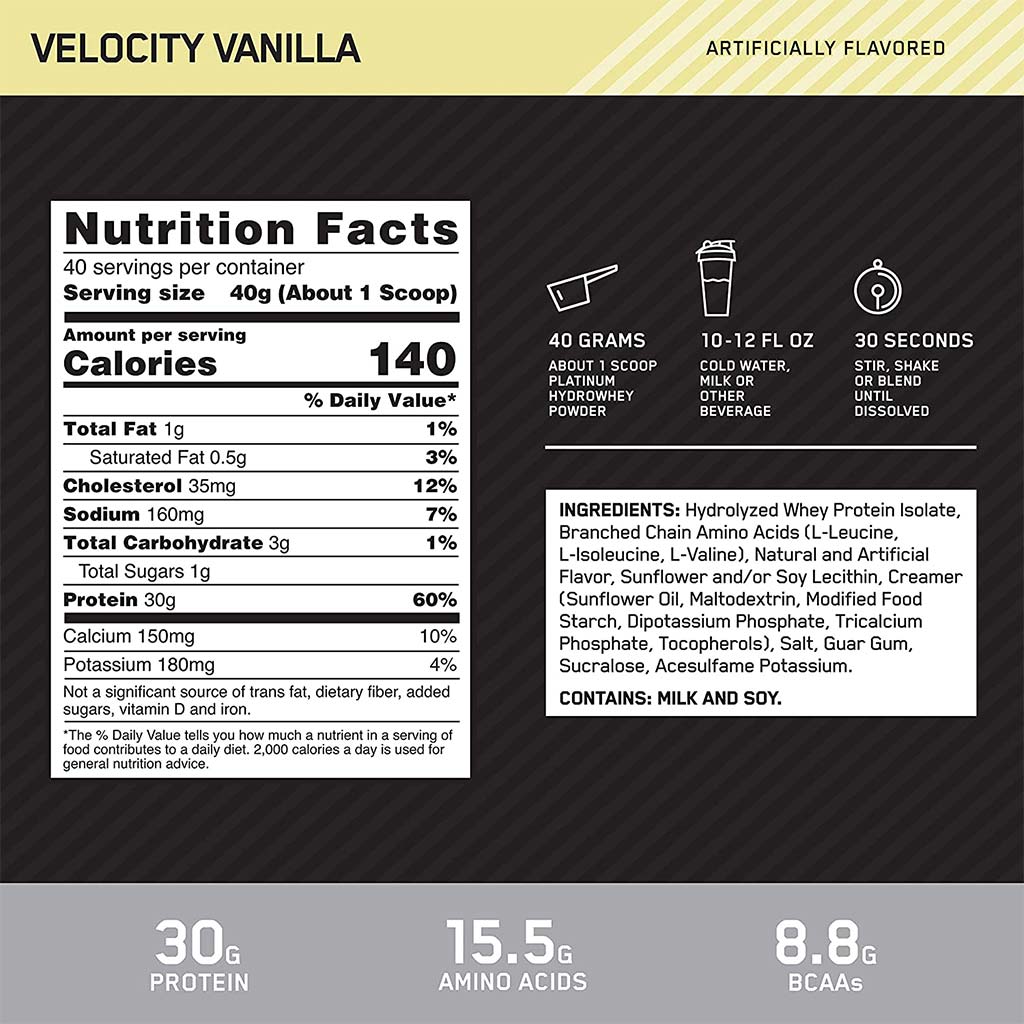 Optimum Nutrition Platinum HydroWhey Velocity Vanilla 3.5lb - Easy Pharmacy LLC
