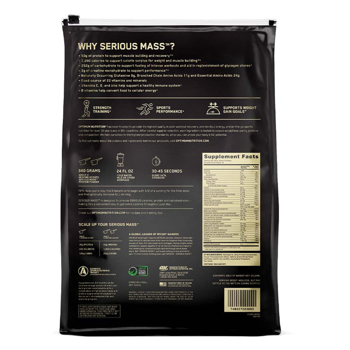 Optimum Nutrition Serious Mass Chocolate Protein Powder 12lb - Easy Pharmacy LLC