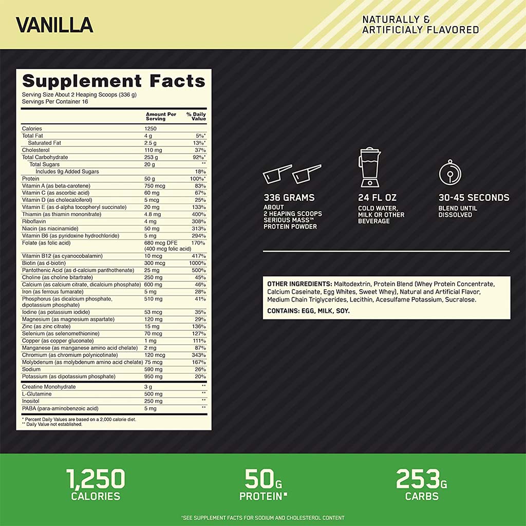 Optimum Nutrition Serious Mass Vanilla Protein Powder 12lb - Easy Pharmacy LLC