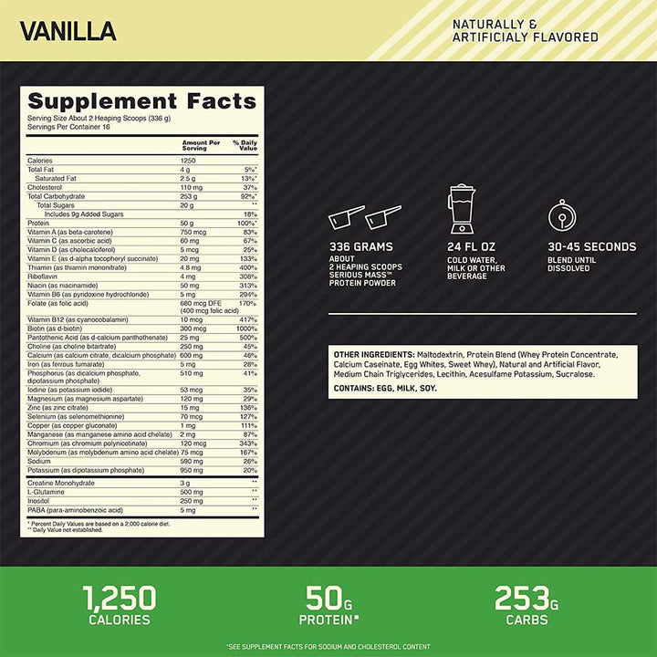 Optimum Nutrition Serious Mass Vanilla Protein Powder 12lb - Easy Pharmacy LLC