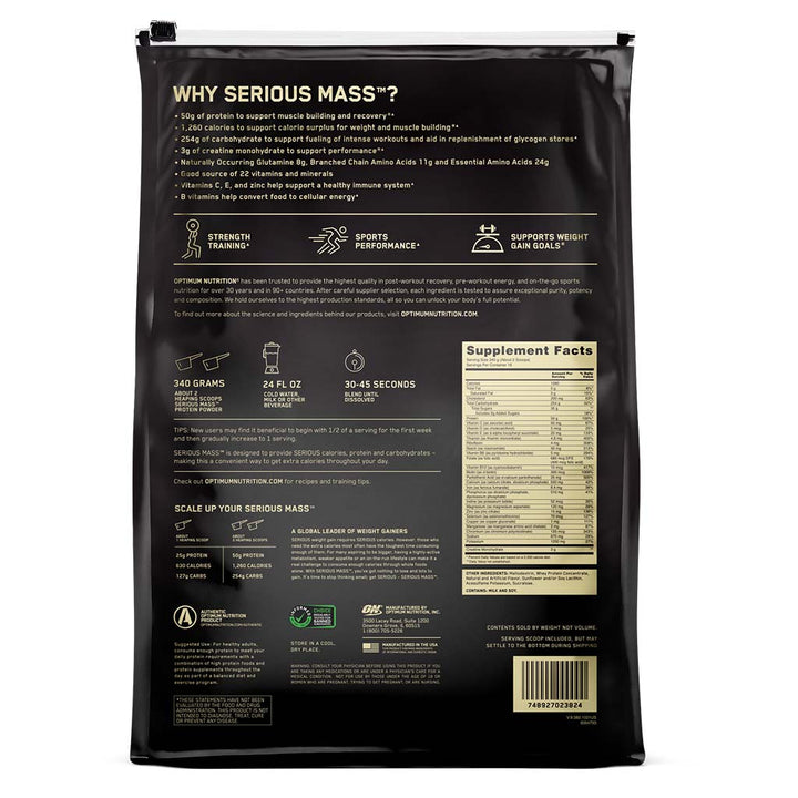 Optimum Nutrition Serious Mass Vanilla Protein Powder 12lb - Easy Pharmacy LLC