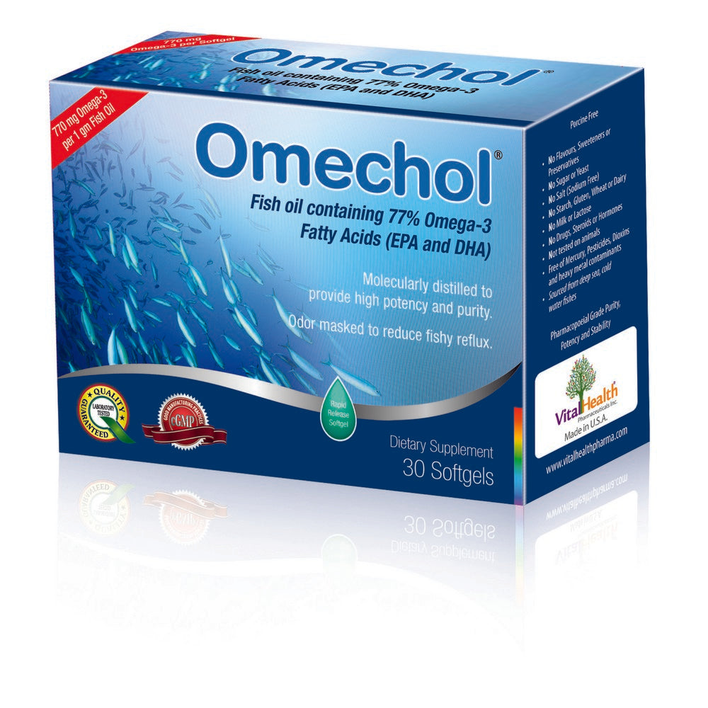 Vital Health Omechol 770mg Omega 3 Fish Oil Supplement Softgels, Pack of 30's - Easy Pharmacy LLC
