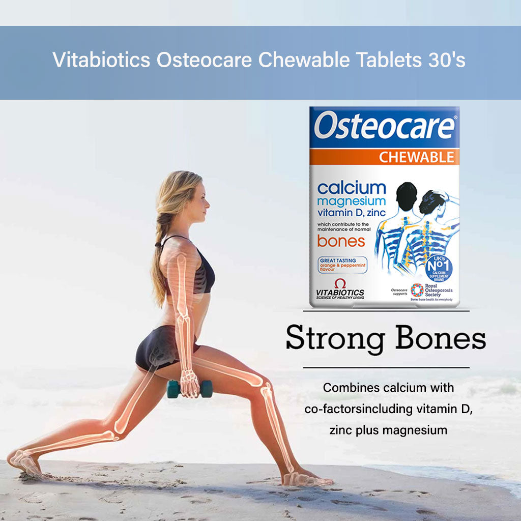 Vitabiotics Osteocare Chewable Calcium Tablets, Orange & Peppermint Flavored, For Healthy Bones, Pack of 30’s - Easy Pharmacy LLC