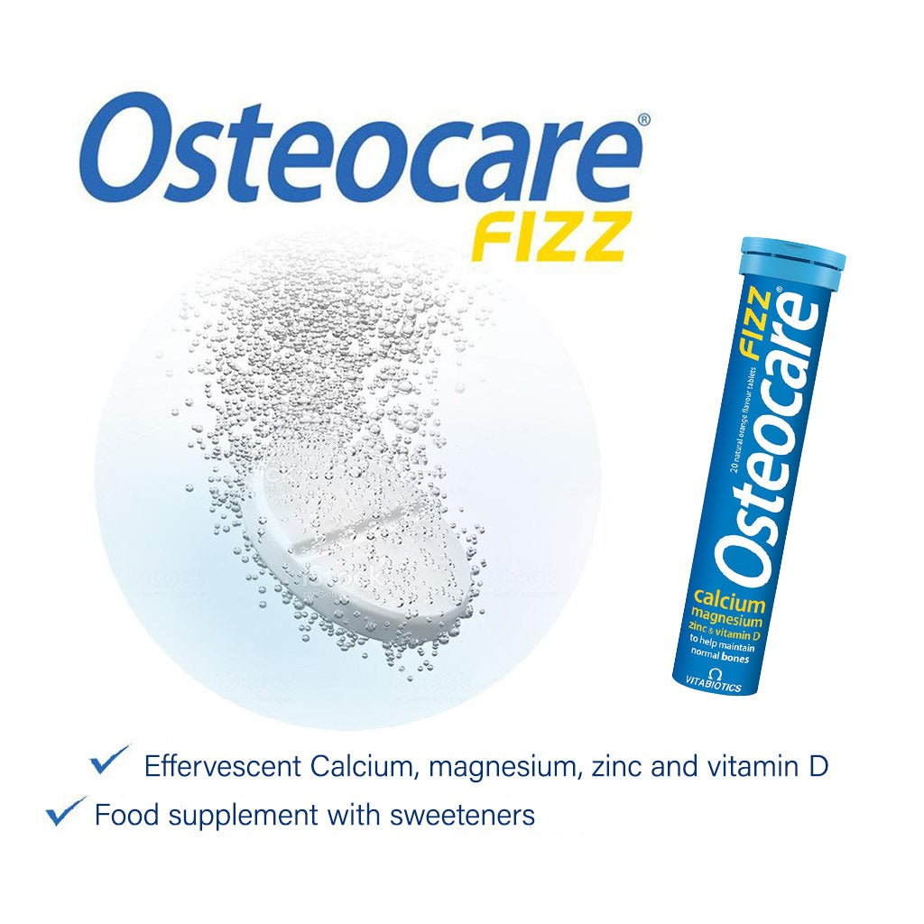 Vitabiotics Osteocare Fizz Effervescent Calcium Tablets, Orange Flavoured, For Healthy Bones, Pack of 20's - Easy Pharmacy LLC