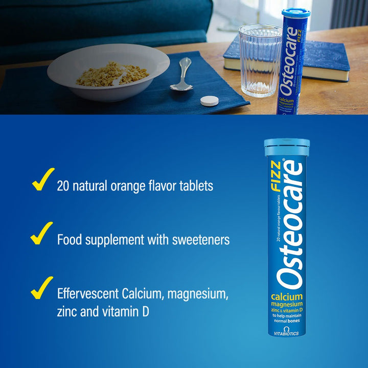 Vitabiotics Osteocare Fizz Effervescent Calcium Tablets, Orange Flavoured, For Healthy Bones, Pack of 20's - Easy Pharmacy LLC