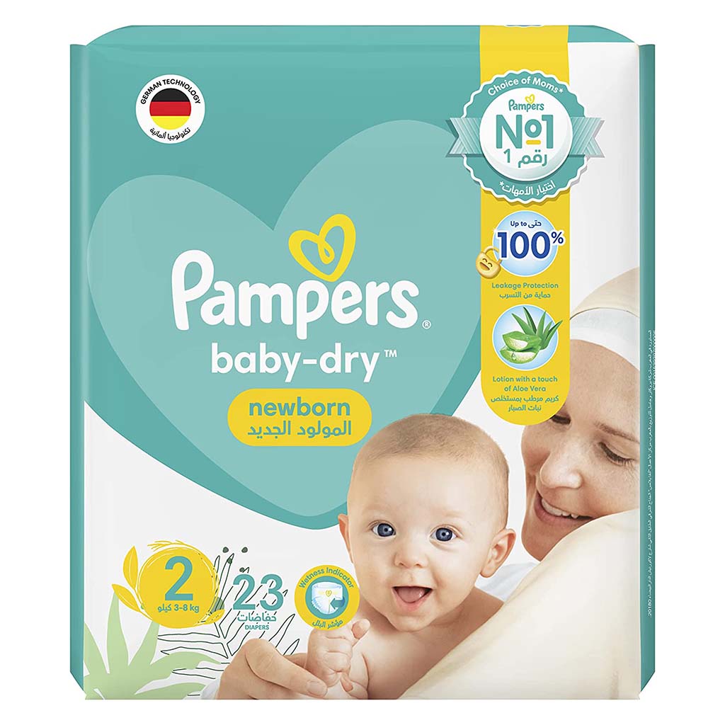 Pampers Baby-Dry Newborn Diapers With Aloe Vera, Size 2, 3-8Kg, Pack of 23's - Easy Pharmacy LLC