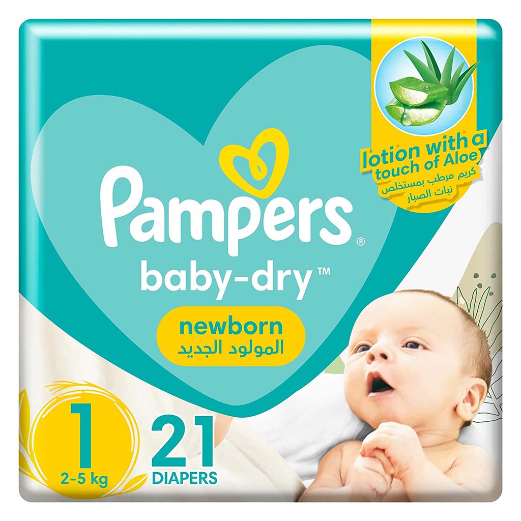 Pampers Baby-Dry Newborn Diapers With Aloe Vera, Size 1, 2-5Kg, Pack of 21's - Easy Pharmacy LLC