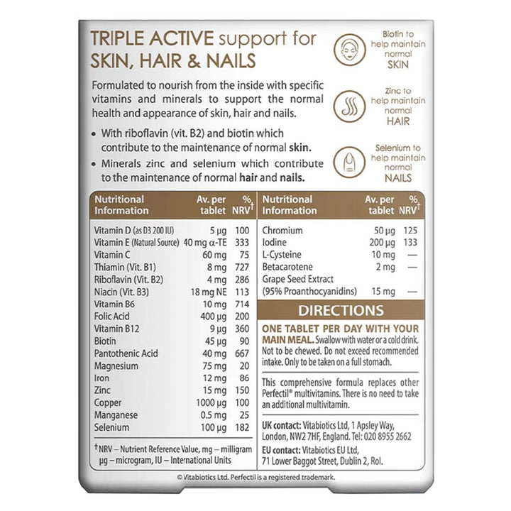 Vitabiotics Perfectil Triple Active Tablets With Biotin, Zinc & Selenium For Skin, Hair & Nails, Pack of 30's - Easy Pharmacy LLC
