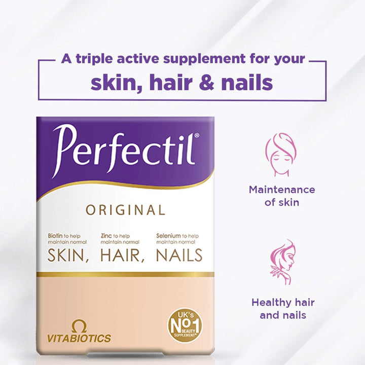 Vitabiotics Perfectil Triple Active Tablets With Biotin, Zinc & Selenium For Skin, Hair & Nails, Pack of 30's - Easy Pharmacy LLC