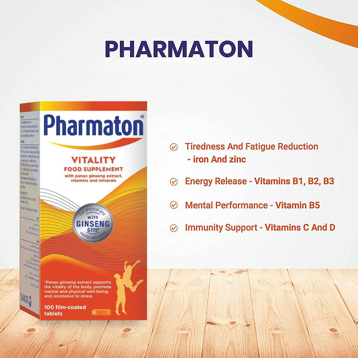 Pharmaton Vitality Multivitamins & Minerals Supplement Capsules with Ginseng, Pack of 100's - Easy Pharmacy LLC
