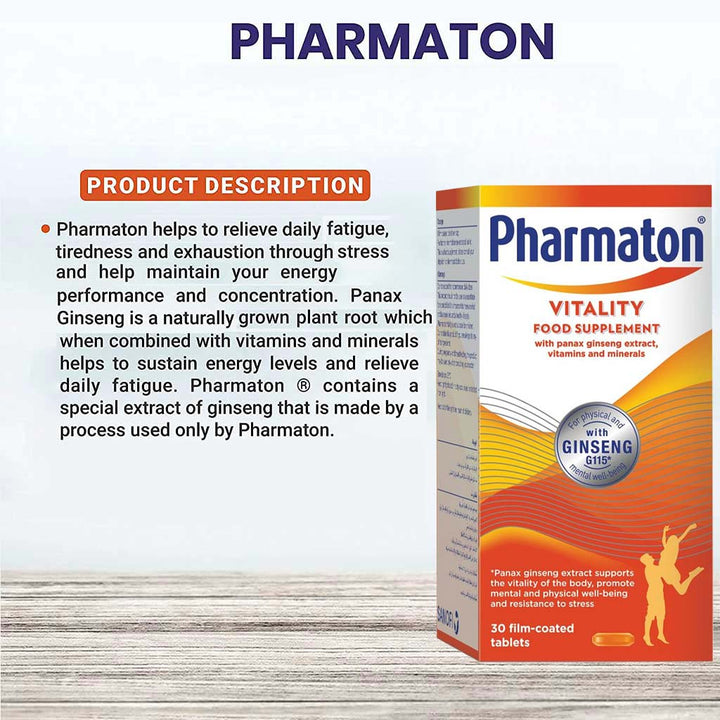 Pharmaton Vitality Multivitamins & Minerals Supplement Capsules with Ginseng, Pack of 30's - Easy Pharmacy LLC