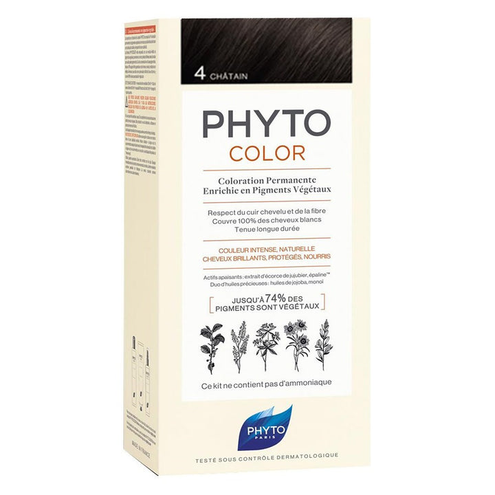 Phyto Phyto Color Permanent Hair Color Treatment Kit With Milk Developer & Colouring Cream, Shade 4 Brown - Easy Pharmacy LLC