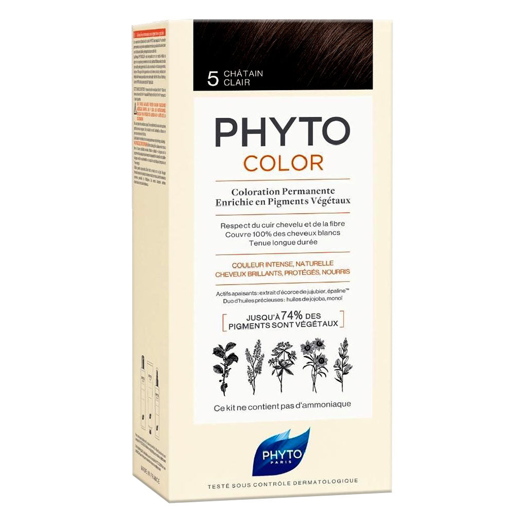 Phyto Phyto Color Permanent Hair Color Treatment Kit With Milk Developer & Colouring Cream, Shade 5 Light Brown - Easy Pharmacy LLC