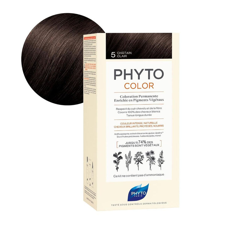 Phyto Phyto Color Permanent Hair Color Treatment Kit With Milk Developer & Colouring Cream, Shade 5 Light Brown - Easy Pharmacy LLC