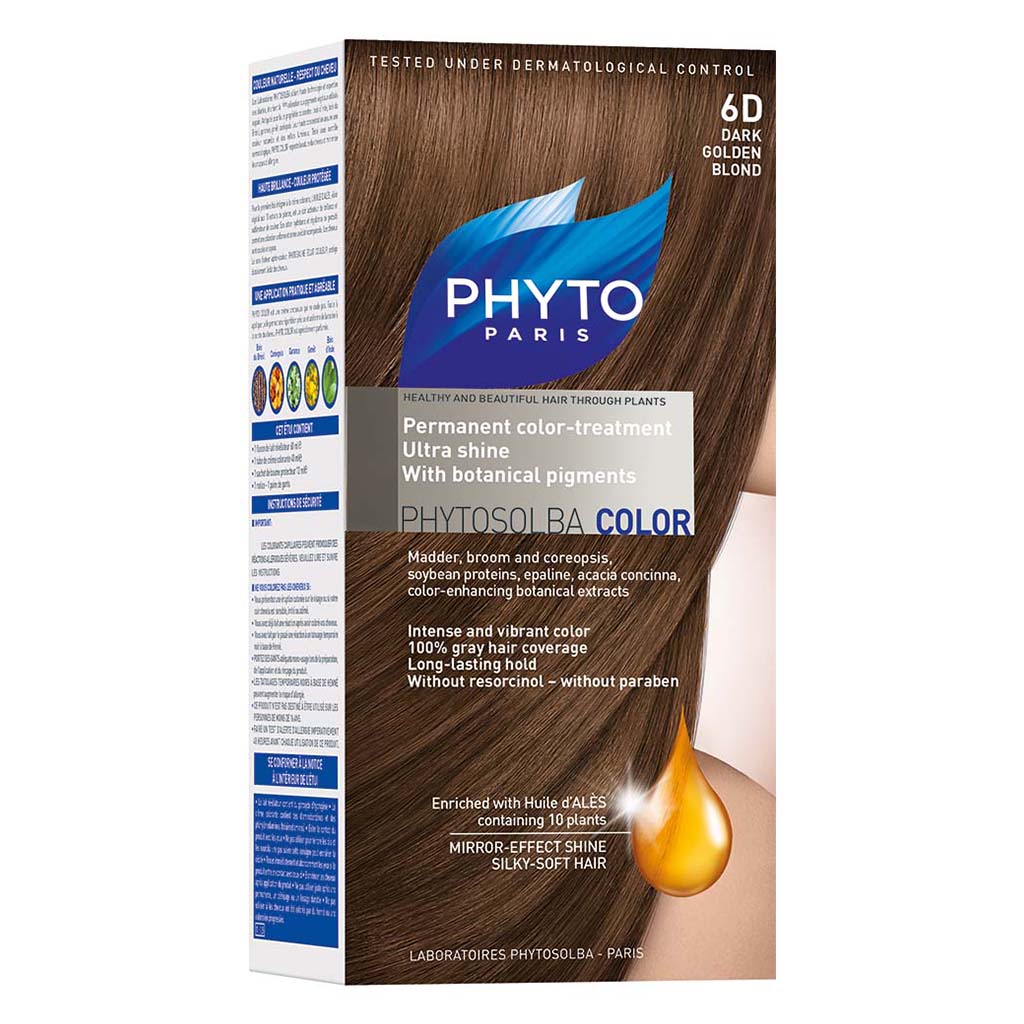 Phyto Phyto Color Permanent Hair Color Treatment Kit With Milk Developer & Colouring Cream, Shade 6D Dark Golden Blonde - Easy Pharmacy LLC