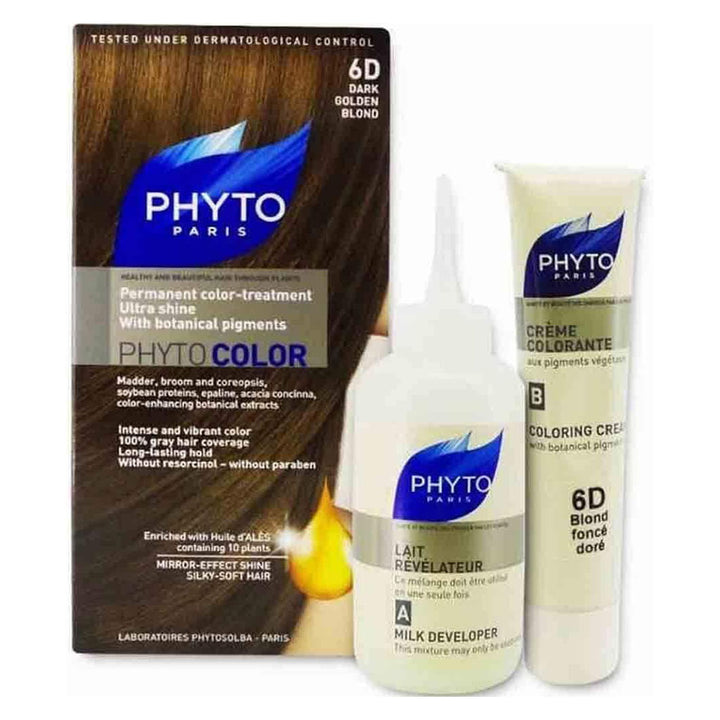 Phyto Phyto Color Permanent Hair Color Treatment Kit With Milk Developer & Colouring Cream, Shade 6D Dark Golden Blonde - Easy Pharmacy LLC
