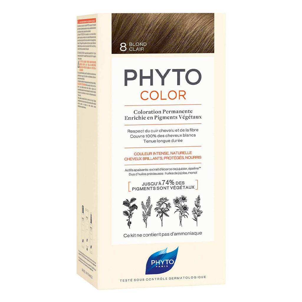 Phyto Phyto Color Permanent Hair Color Treatment Kit With Milk Developer & Colouring Cream, Shade 8 Light Blonde - Easy Pharmacy LLC