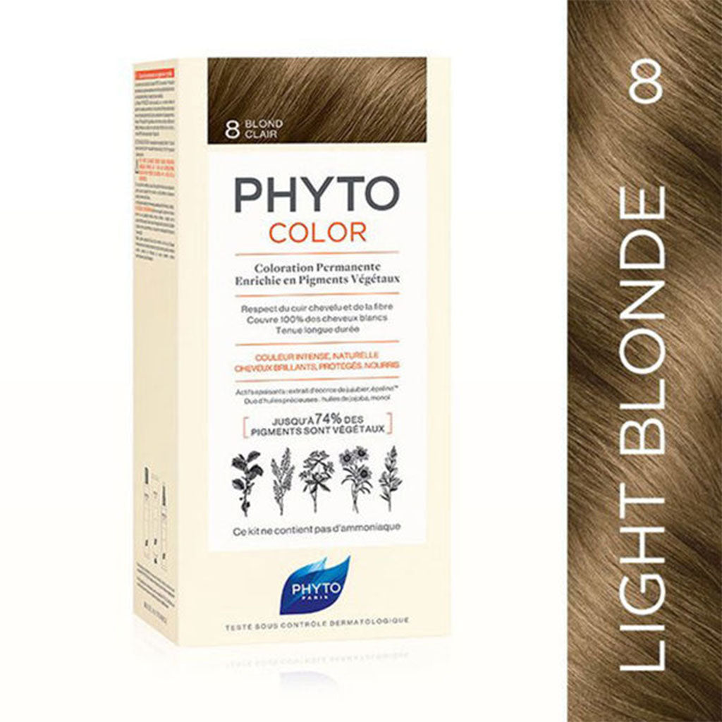 Phyto Phyto Color Permanent Hair Color Treatment Kit With Milk Developer & Colouring Cream, Shade 8 Light Blonde - Easy Pharmacy LLC