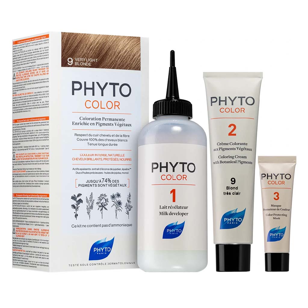 Phyto Phyto Color Permanent Hair Color Treatment Kit With Milk Developer & Colouring Cream, Shade 9 Very Light Blonde - Easy Pharmacy LLC
