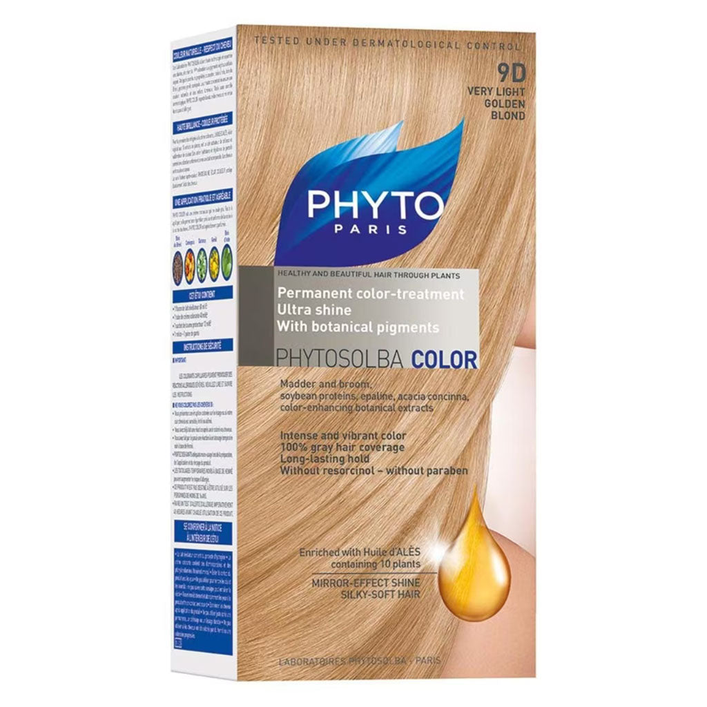 Phyto Phyto Color Permanent Hair Color Treatment Kit With Milk Developer & Colouring Cream, Shade 9D Very Light Golden Blonde - Easy Pharmacy LLC