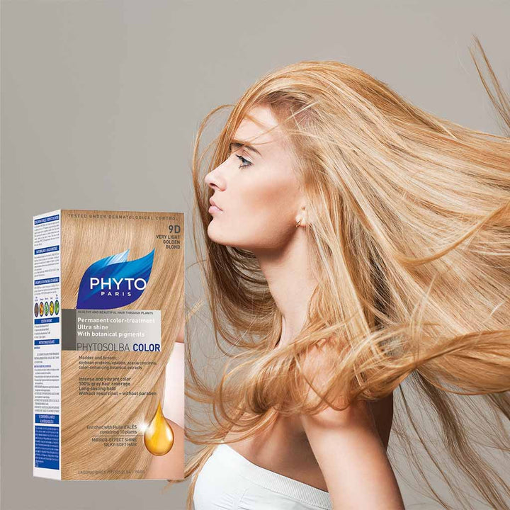 Phyto Phyto Color Permanent Hair Color Treatment Kit With Milk Developer & Colouring Cream, Shade 9D Very Light Golden Blonde - Easy Pharmacy LLC