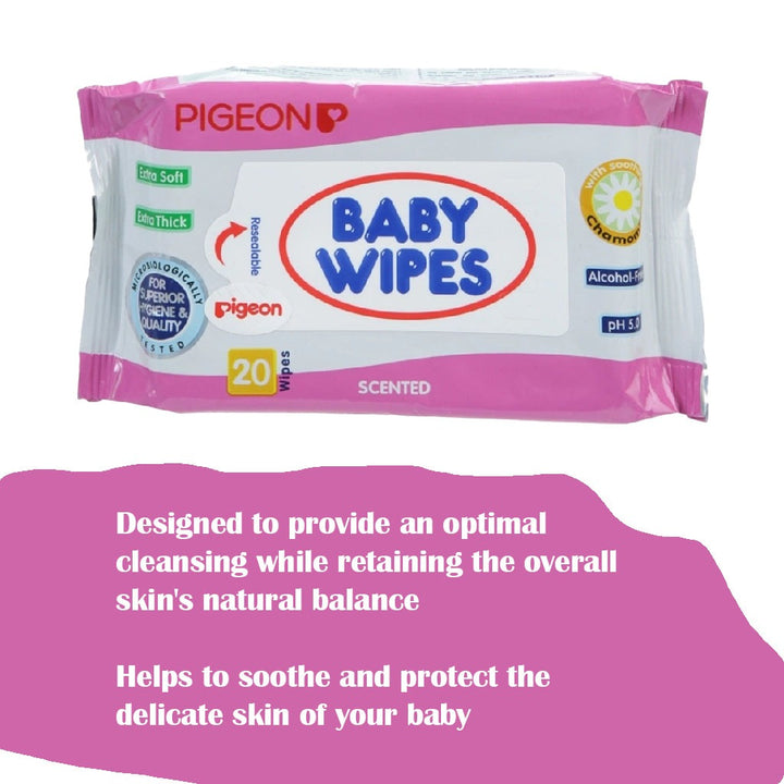 Pigeon Extra Soft & Extra Thick Alcohol-Free Scented Baby Wipes, Pack of 20's - Easy Pharmacy LLC