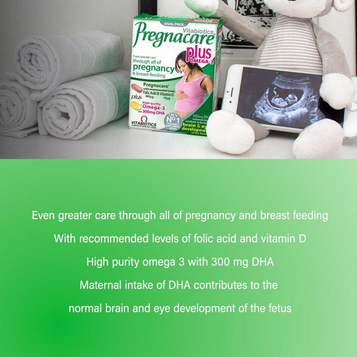 Vitabiotics Pregnacare Plus Omega-3 Pregnancy Multivitamin With Folic Acid & DHA, Dual Pack of Tablets 28's + Capsules 28's - Easy Pharmacy LLC