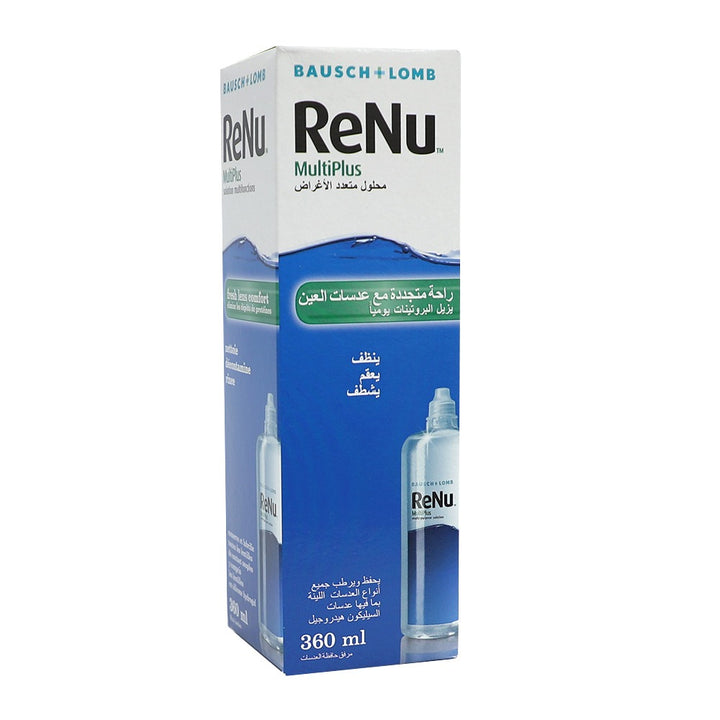 ReNu MultiPlus Multi-Purpose Contact Lens Solution, 360ml, for Soft Contact Lenses, Moisturise, Remove Protein, Clean, Disinfect, Lubricate, Rinse and Store Your Lenses, Lens Case Included