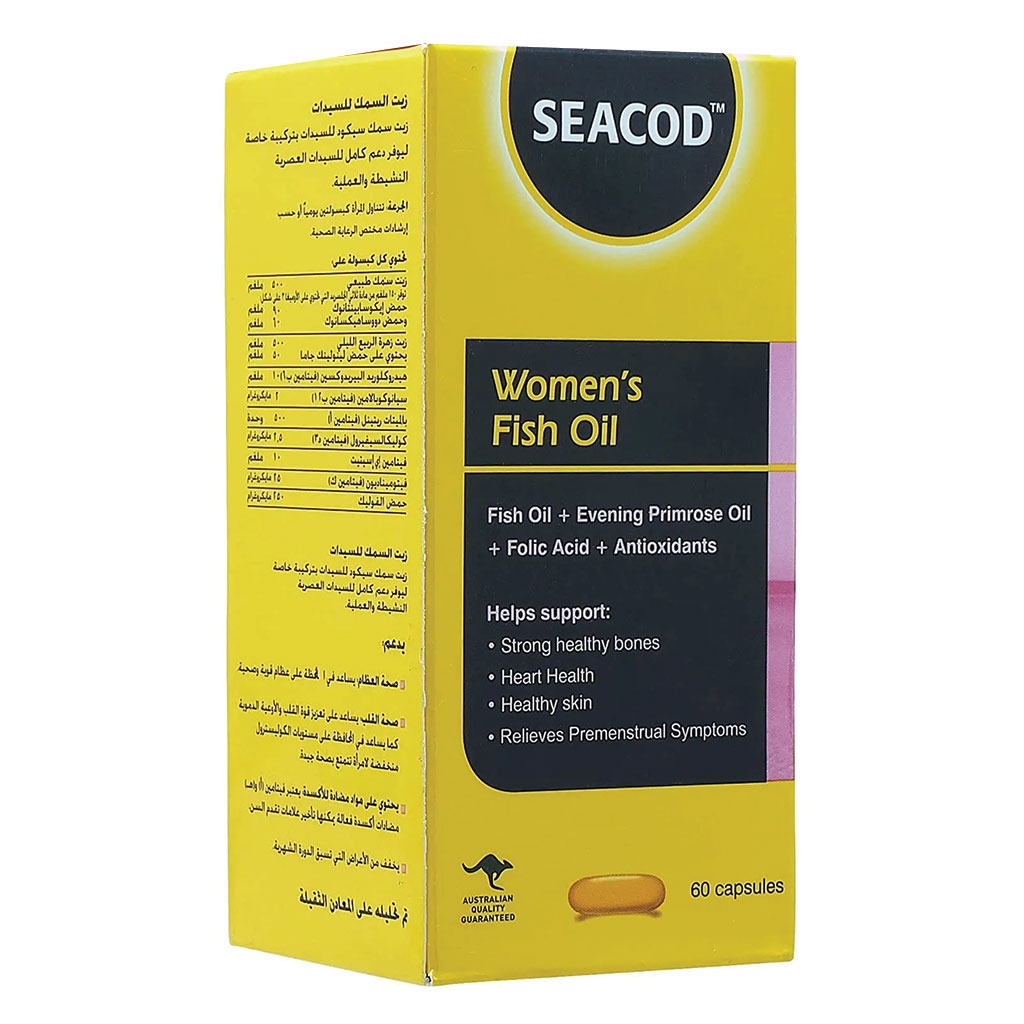 Seacod Women's Fish Oil Supplement Capsules With Evening Primrose Oil, Folic Acid, Antioxidants, Pack of 60's - Easy Pharmacy LLC
