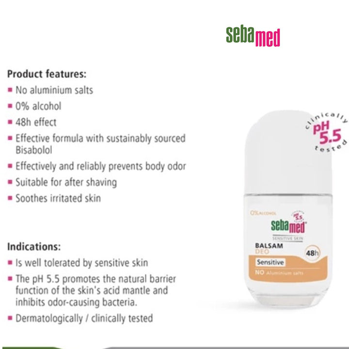 Sebamed Balsam 48Hr Deo Roll-on, Sensitive 50 mL - Easy Pharmacy LLC