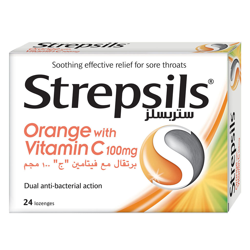 Strepsils Orange With Vitamin C 100 mg Lozenges 24's - Easy Pharmacy LLC