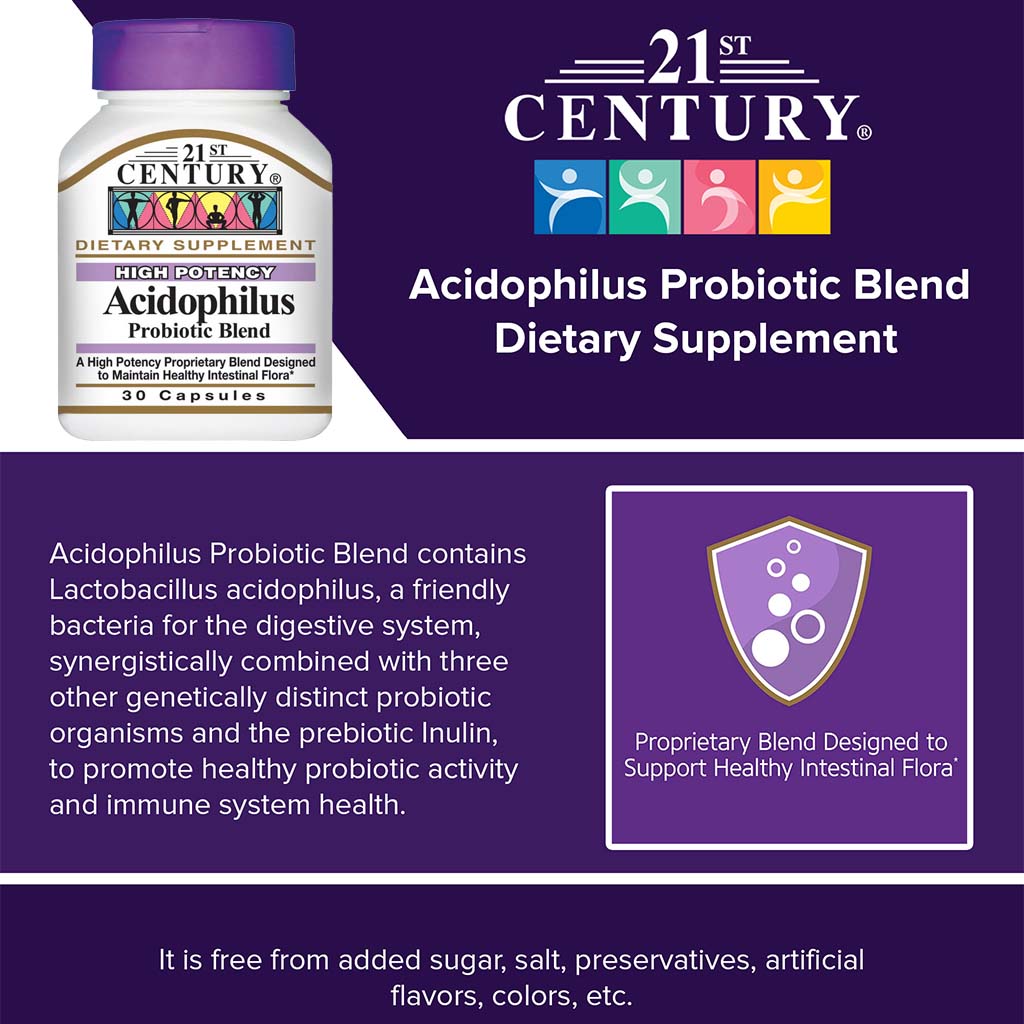 21st Century Acidophilus Probiotic Blend Capsules For Healthy Intestinal Flora, Pack of 30's - Easy Pharmacy LLC